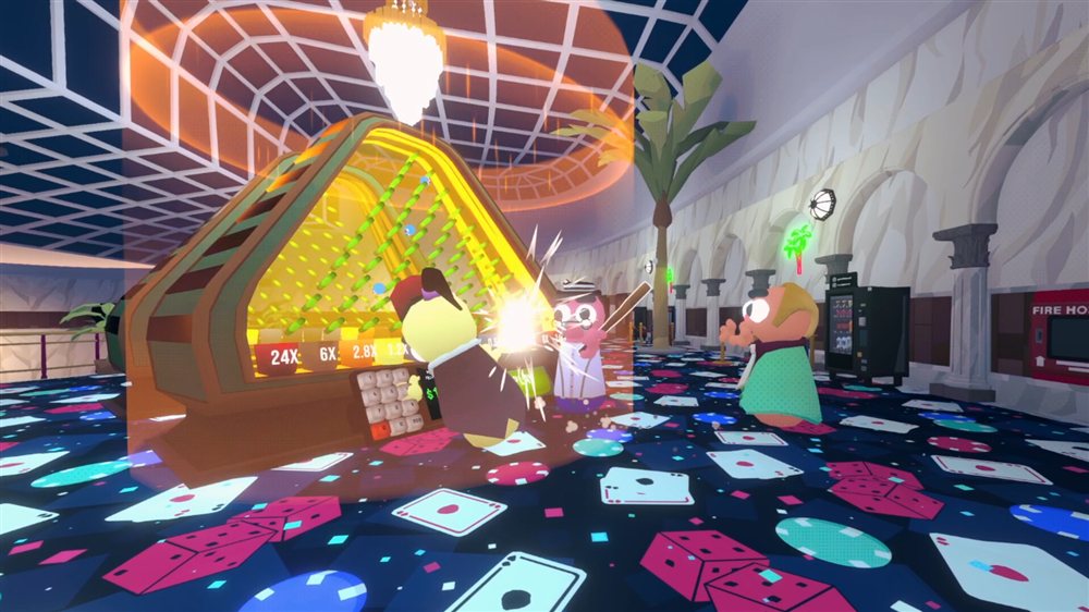 원본 게임 〈Gamble With Your Friends〉 — 카드·칩·주사위가 바닥에 널린 카지노 난장판